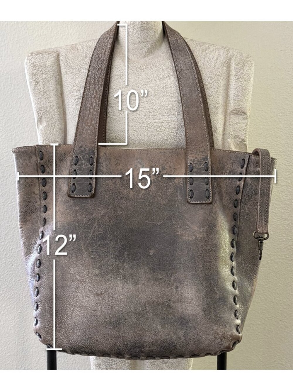Bed Stu Stevie Distressed Taupe-Brown/Gray Leather Tote - Picture 7 of 7